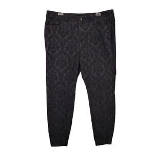 Chaps Women's 16W Black Velvet Flocked Damask Taper Ankle Denim Jeans Pants Goth